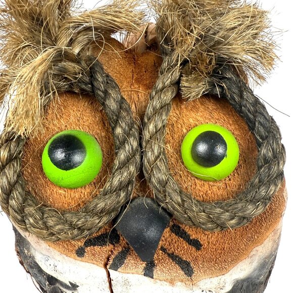 Coconut Owl 9in Figurine Rustic Handcrafted Decor Eco-Friendly Artistic Owl - Picture 4 of 8